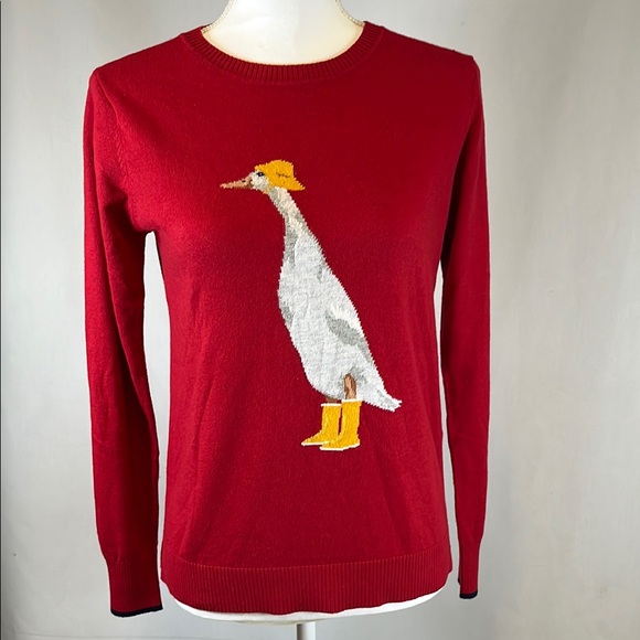 Joules Miranda Red Duck in Yellow Wellies Crew Neck Sweater Women's US 4 NWT - Picture 1 of 11